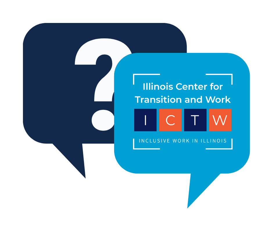 Two conversation bubbles; one with a question mark and  a second with the ICTW logo.